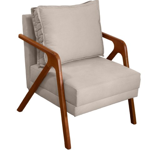 Poltrona Decorativa para Sala Recepção Consultório Reforçada em Madeira Maciça Shine Suede