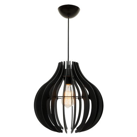 Kit 2 Pendente Lótus Poptem Preto Lustre Luminária 30cm Sala