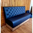 Ver imagem 2 de Poltrona Sofá Booth Luxo Azul Base Amadeirada 1.20m Sku_125