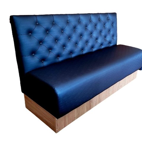 Poltrona Sofá Booth Luxo Azul Base Amadeirada 1.20m Sku_125
