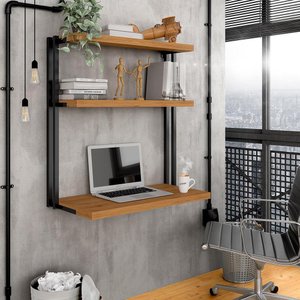 Escrivaninha Suspensa Industrial Creta Preto/cina - Moveis Arapongas Preto Fosco/cinamomo