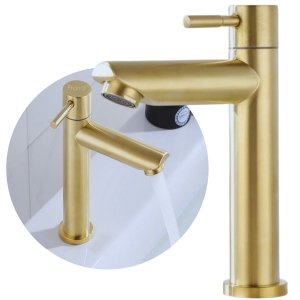 Torneira de Bancada para Banheiro Lavabo Hall de Entrada com Bica Media e Reta Dourado Fosco - Model