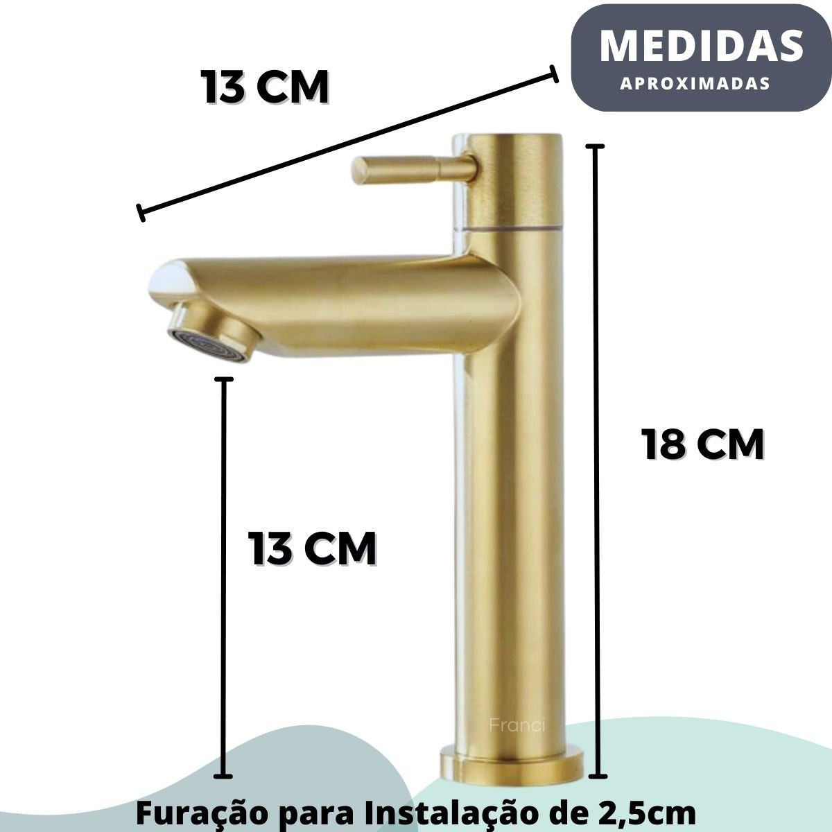 Torneira de Bancada para Banheiro Lavabo Hall de Entrada Com Bica Media e Reta Dourado Fosco - Model - 2