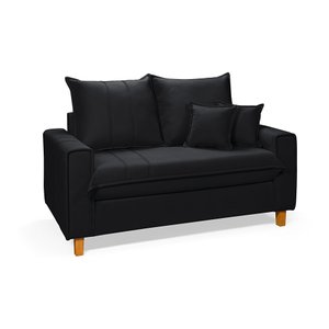 Sofa Living com Bau Multiuso 2 Lugares Suede Pes em Madeira: Preto