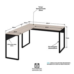 Mesa de Canto em L Escrivaninha Industrial 135x150cm - 4