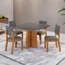 Ver imagem 1 de Conjunto de Mesa 4 Lugares Tulipa com Tampo de Vidro e Cadeiras Cinza