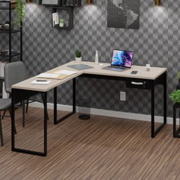 Mesa de Canto em L Escrivaninha com Gaveta Industrial 135x150cm - 1