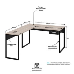 Mesa de Canto em L Escrivaninha com Gaveta Industrial 135x150cm - 4