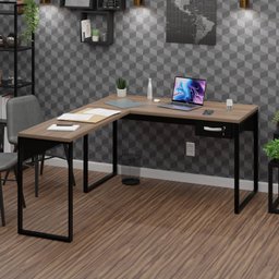Mesa de Canto em L Escrivaninha com 1 Gaveta Industrial 135x150cm - 1