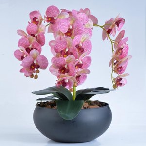 Arranjo de Orquídeas Artificiais Rosa em Vaso Preto Fosco