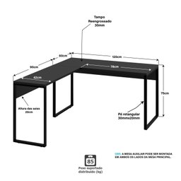 Mesa de Canto em L Escrivaninha Industrial 120x150cm - 3