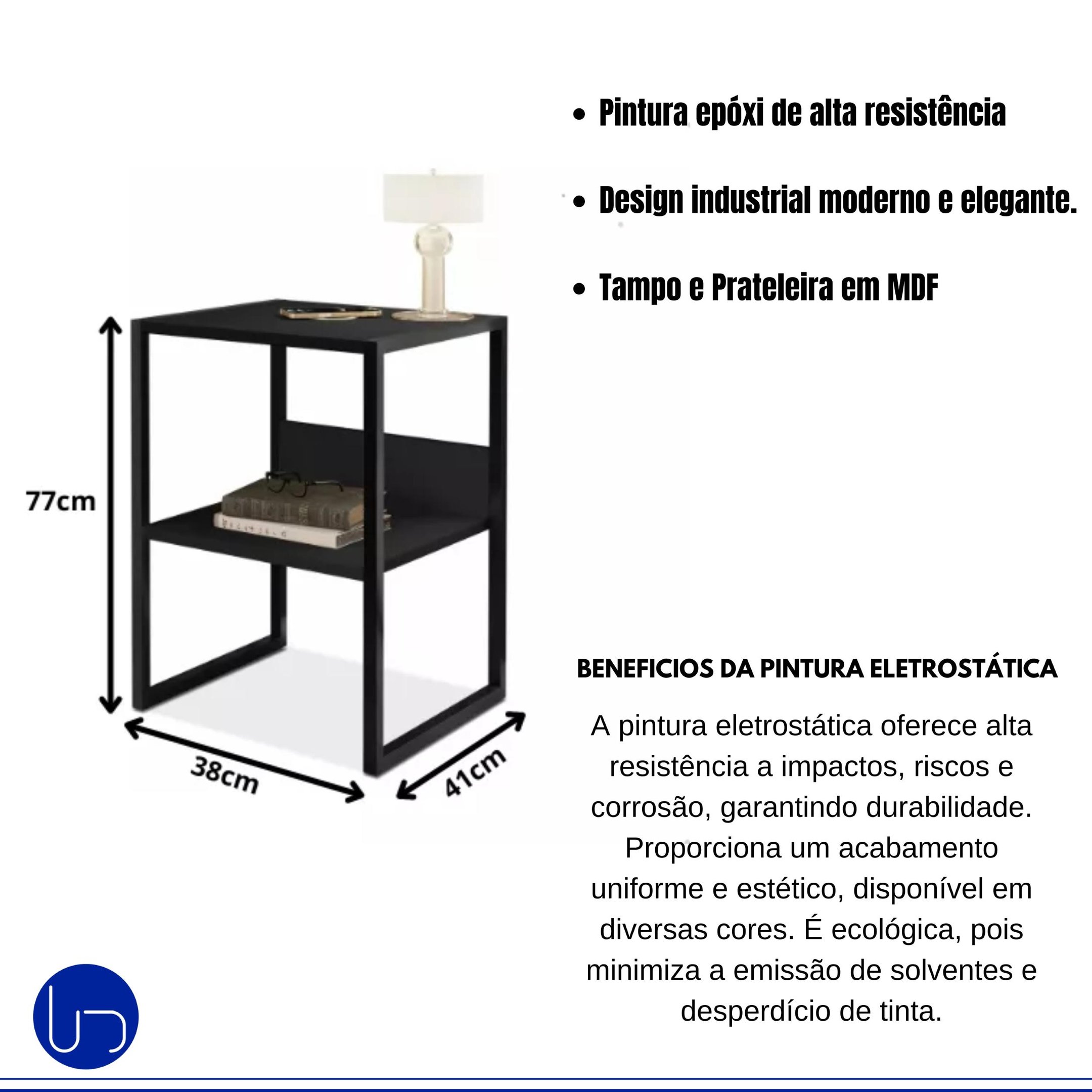 Mesa Cabeceira Industrial Carregador Wireless Embutido Design Moderno Tecnologia Sofisticado Decoraç - 2