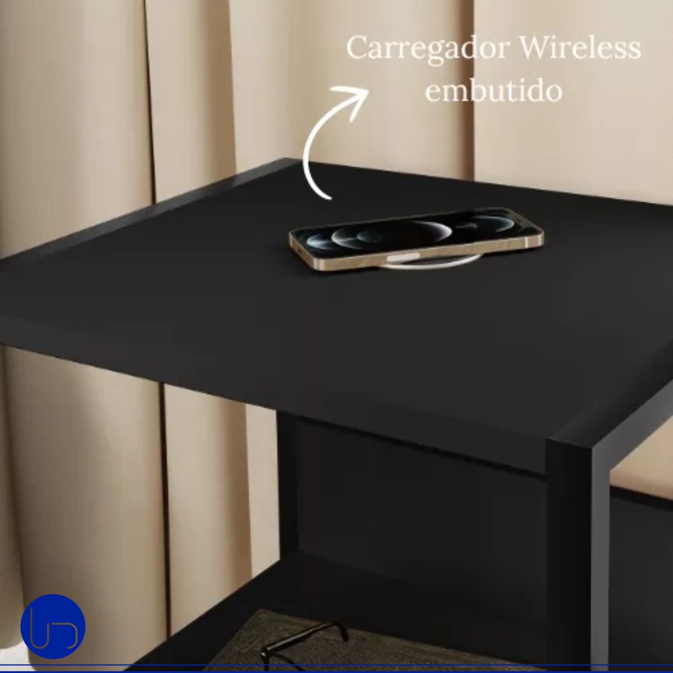 Mesa Cabeceira Industrial Carregador Wireless Embutido Design Moderno Tecnologia Sofisticado Decoraç - 7