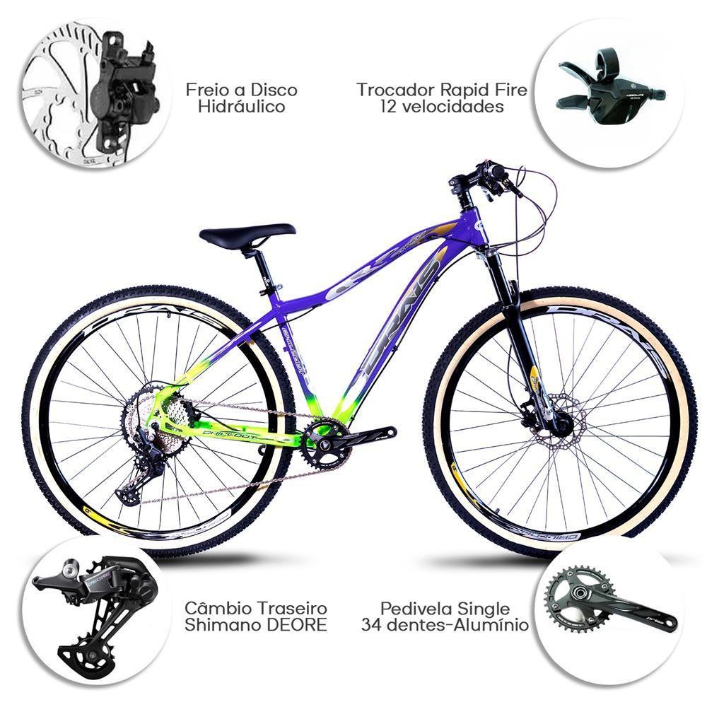 Bicicleta Aro 29 Drais 12 Velocidade Shimano Deore 15" Roxo/Verde - 321 - 3