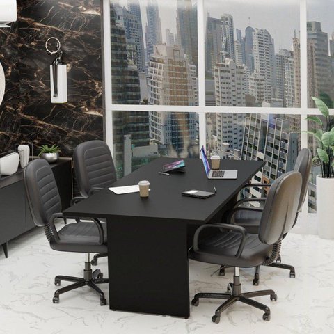 Mesa de Reunião para Escritório 200x100cm Preto