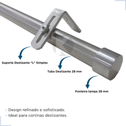 Kit Varão Trilho Suisso Deslizante Wave 28mm 3,5m - Aço Escovado - 9