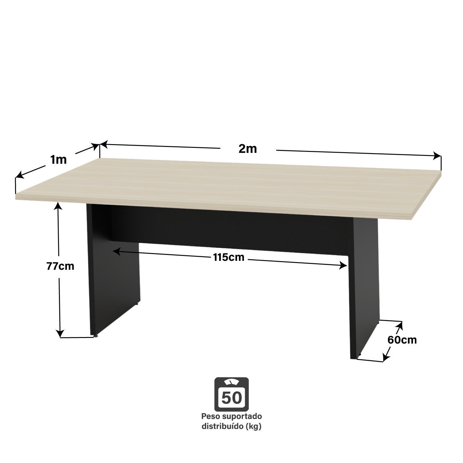 Mesa De Reunião Para Escritório Com Painel de TV 200x100cm - 4