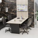 Ver imagem 1 de Mesa de Reunião para Escritório com Painel de TV 200x100cm Bege/Carvalho