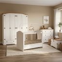 Ver imagem 1 de Conjunto Quarto de Bebê 4 Peças com Berço Cômoda Guarda-Roupa e Baú MDF Bege Retrô Smile