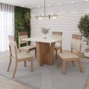 Ver imagem 1 de Conjunto Mesa Vértice 90cm com Vidro 04 Cadeiras Milla Plus Bege/Nature/Off White/Caramelo/Creme