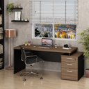 Ver imagem 1 de Mesa de Escritório Pedestal Retangular em Office 3 Gavetas 190cm Nogal Marrom
