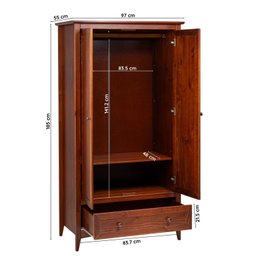 Guarda Roupa 2 Portas e 1 Gavetas 97cm em Madeira Maciça Imbuia Nest - 4