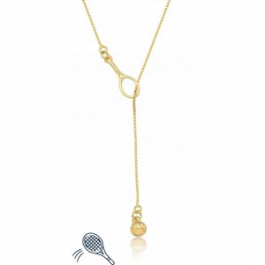 Colar Bolinha e Raquete de Tennis Revestido em Ouro