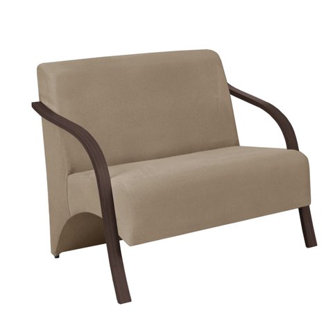 Poltrona Namoradeira 2 Lugares Vênus D Salla Suede Braço Madeira Cappuccino