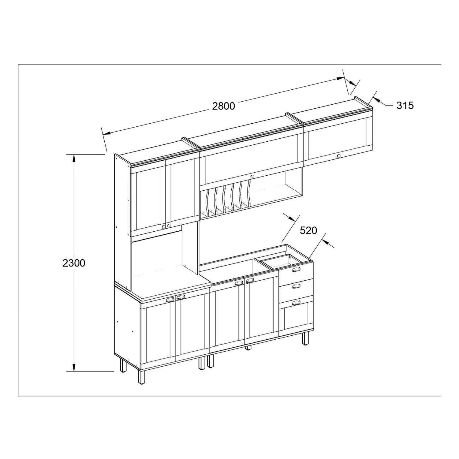 Cozinha Completa com Cristaleira Forno 100% MDF Iluminata - 3