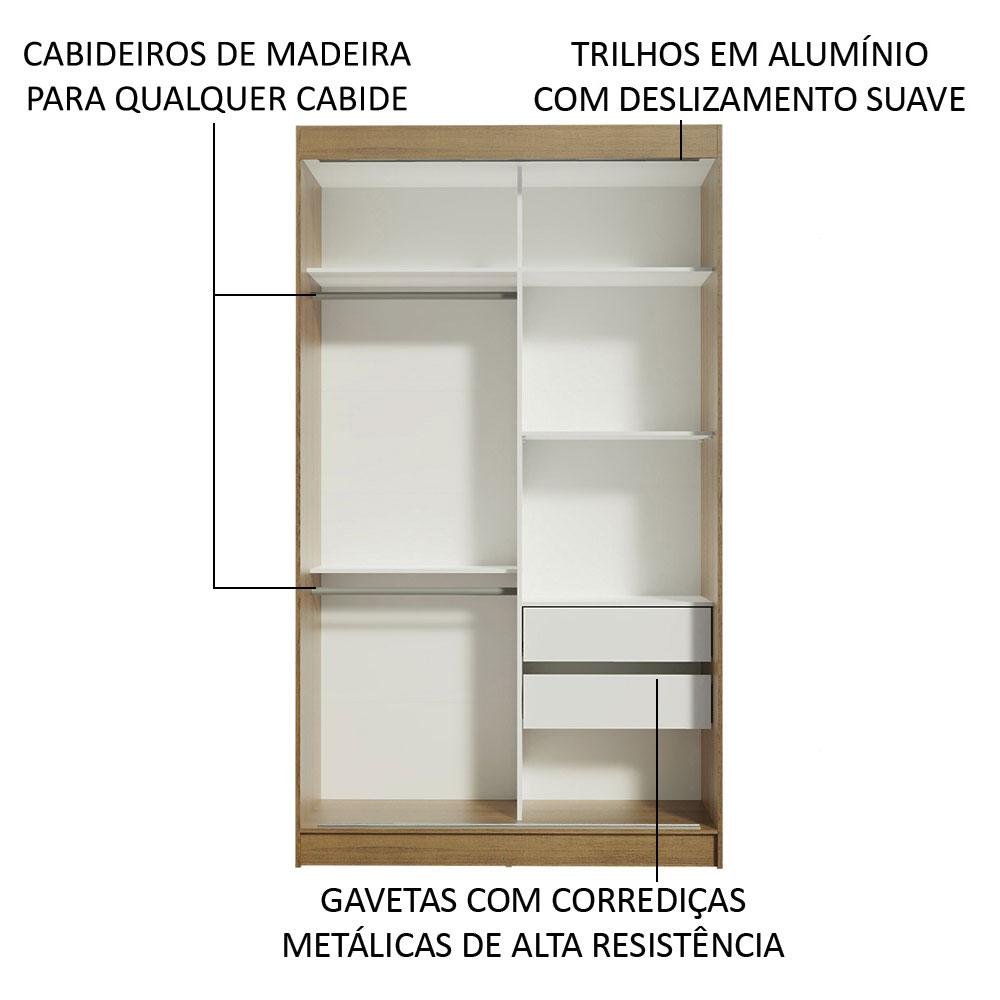 Guarda-roupa Solteiro Madesa Tokio 2 Portas de Correr 2 Gavetas - 6