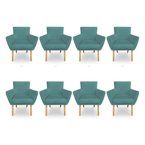 Kit 8 Poltronas Decorativa Leticia Suede Pés Palito Castanho - Pallazio