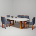 Ver imagem 4 de Sala de Jantar Karen 6 Lugares Tampo em MDF com Vidro Off-White Cadeiras Cinza 196cm Bom Pastor