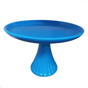 Boleira com Pé Cerâmica para Festas 19 Cm Casa Dami Decor Azul