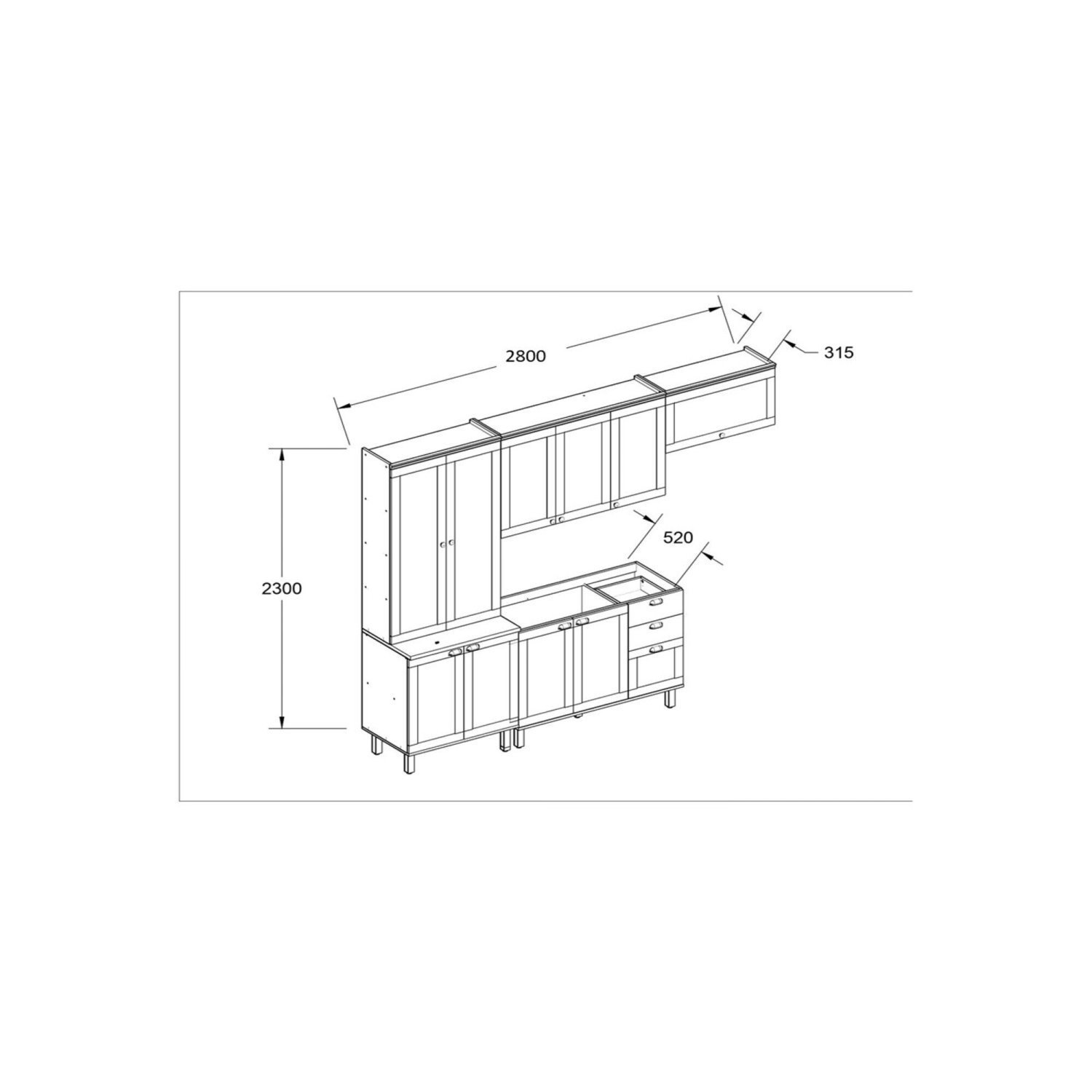 Cozinha Completa com Cristaleira 100% MDF Iluminata - 3