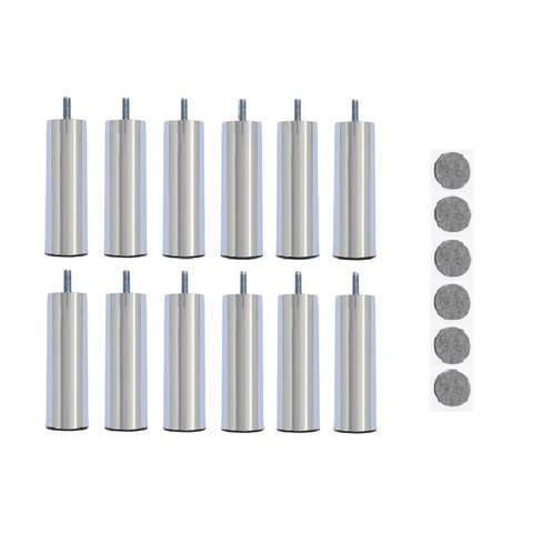 Kit 12 Pés de Cama Box ou Baú Queen King Tubo Cromado 13cm C/ Feltro Protetor Adesivo