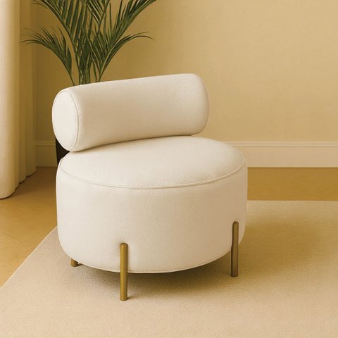 Poltrona Sala Ilha Orgânica Éden Pé Aço Lateral Dourado Bouclê Bege E03 - D’Rossi