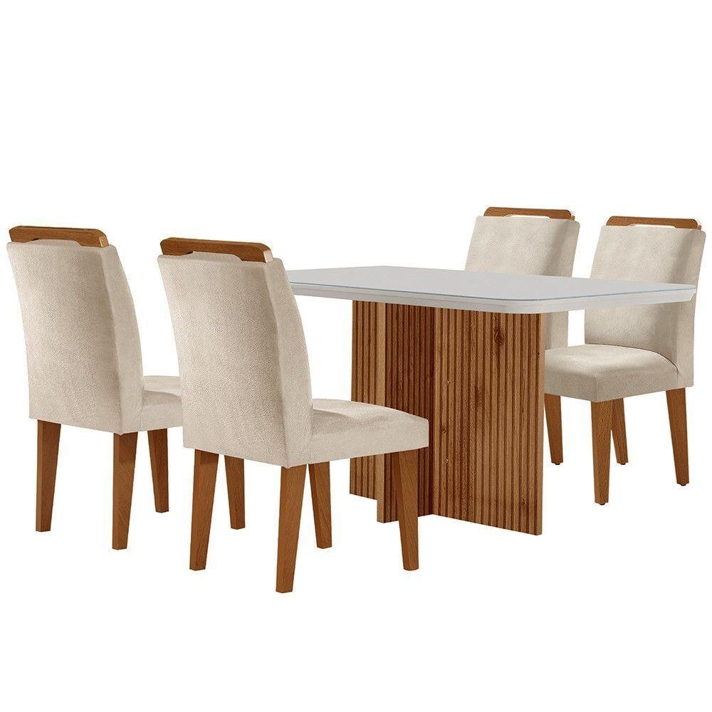 Sala De Jantar Mesa 120cm Mdf Vidro Canto Copo 4 Cadeiras - 5