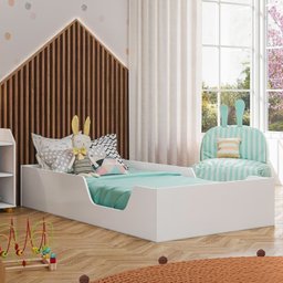 Quarto Infantil Completo com Cama Guarda Roupa Estante Mesa de Cabeceira e Baú Serelepe - 12