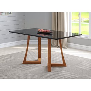 Mesa 6 Lugares Madeira Maciça com Vidro Canto Arredondado 160x90cm Jantar Anna
