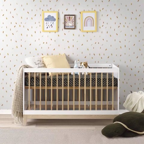 Berço Alecrim Branco e Carvalho Infantil para Quarto de Bebê Moderno Seguro Elegante Premium