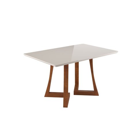 Mesa 4 Lugares Madeira Maciça com Vidro Canto Arredondado 136x90cm Jantar Anna