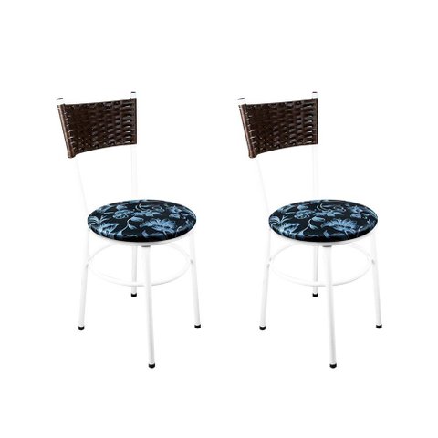 2 Cadeiras Brancas para Cozinha Viena Marrom:Floral Preto
