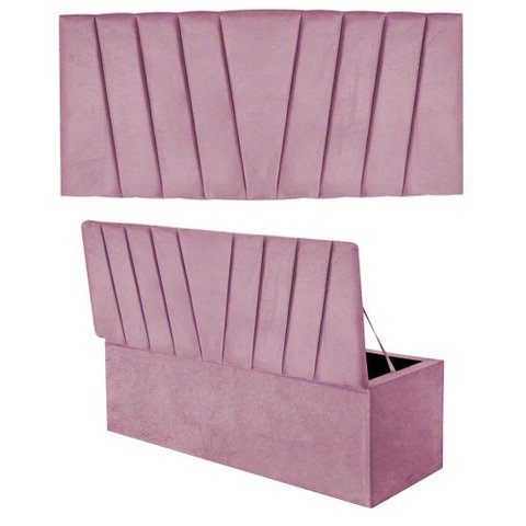 Kit Painel Cabeceira E Calçadeira Baú 140cm Casal Rosa Bebê