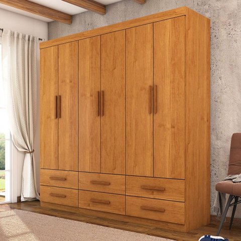 Guarda-roupa Solteiro Denver 6 Portas 6 Gavetas Cinamomo - Carioca Móveis