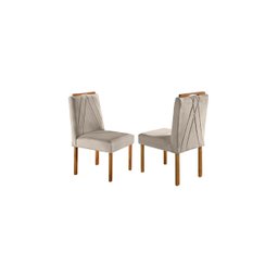 Conjunto Sala de Jantar Lisy 6 Lugares Madeira Maciça Tampo com Vidro Veludo Bege - 4