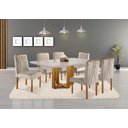 Ver imagem 1 de Conjunto Sala de Jantar Lisy 6 Lugares Madeira Maciça Tampo com Vidro Veludo Bege