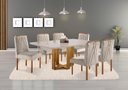 Ver imagem 1 de Conjunto Sala de Jantar Lisy 6 Lugares Madeira Maciça Tampo com Vidro Veludo Bege