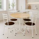 Ver imagem 2 de Mesa de Jantar Redonda 80cm Pinus com 4 Cadeiras Estofada Branca