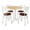Ver imagem 1 de Mesa de Jantar Redonda 80cm Pinus com 4 Cadeiras Estofada Branca