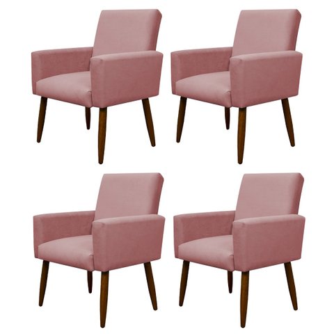 Kit 4 Poltronas Decorativa Sala e Quarto Nina Suede Herrero:rosa